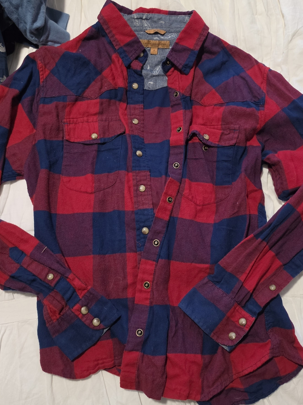 Men's Red & Blue Plaid Button-Up Shirt